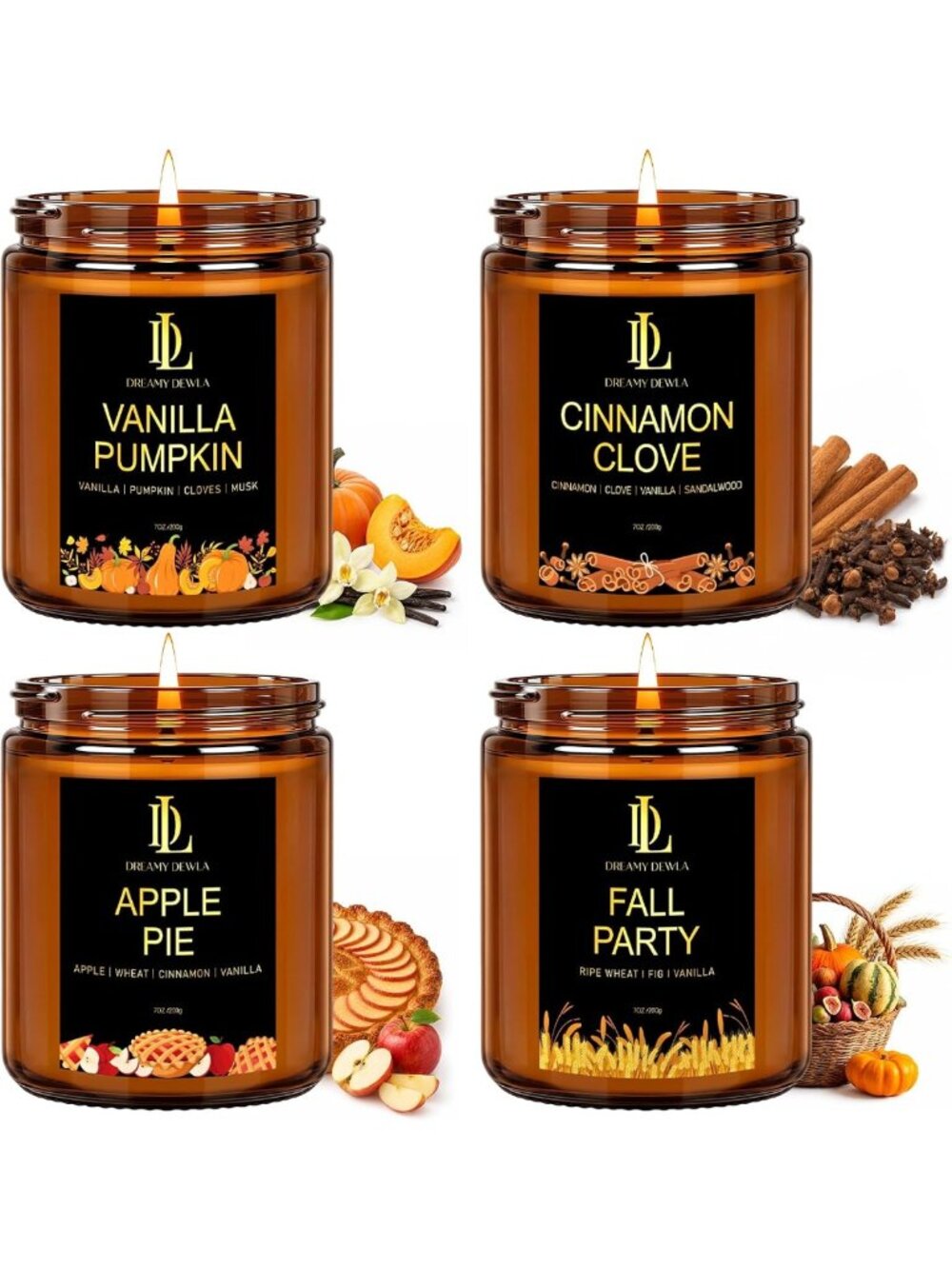 Cozy Fall Scented Candles Set, 4 Pack, 28oz Soy Wax for Home Decor & Relaxation